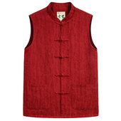 棉麻提花马甲民国盘扣上衣中式 秋冬中国风男装 唐装 禅意居士禅茶服