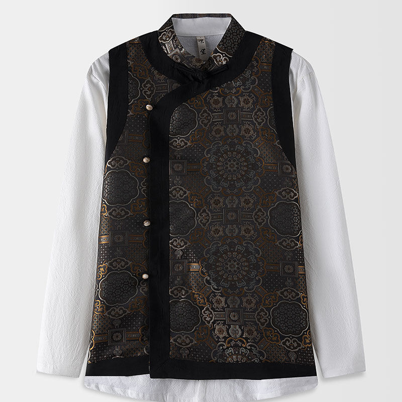 秋季唐装男无袖坎肩男士宽松国潮织锦缎提花背心马褂中式刺绣马甲,男装,唐装,淘宝优惠券,粉丝福利购,淘宝优惠卷