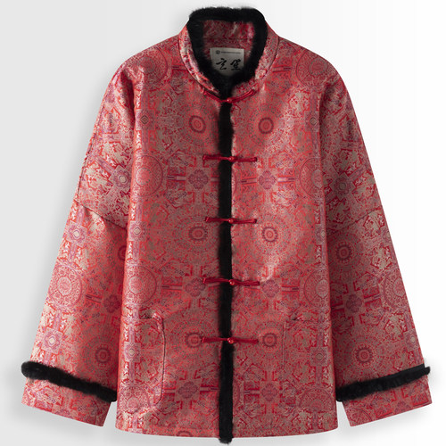 棉袄玄笙水貂领提花棉服男