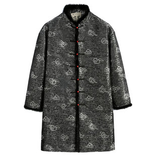 男加厚立领棉衣外套中国风冬装 冬季 唐装 中长款 复古盘扣棉袄男 男士