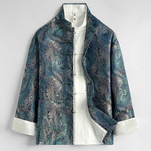 外套原创中式 唐装 盘扣国潮印花上衣 中国风男装 改良长袖 男春季 新款