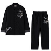 秋季 长袖 锦鲤刺绣唐装 手工盘扣国潮男士 外套男 男套装 中国风男装