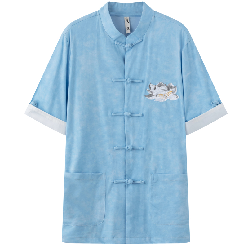 《断码清仓》原创荷花刺绣唐装男夏季新款国潮上衣中国风男装盘扣,男装,唐装,淘宝优惠券,粉丝福利购,淘宝优惠卷