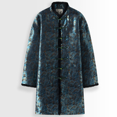 冬季 盘扣棉衣上衣男 棉服加厚夜空油画提花棉袄男士 唐装 男中长款