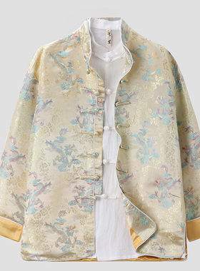 春秋季唐装男中国风立领宽松五彩祥龙提花外套男国潮复古改良上衣