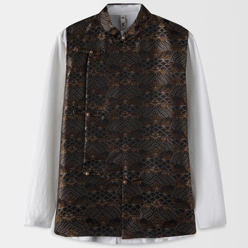 秋季唐装男无袖坎肩男士宽松国潮海水纹提花背心马褂中国风马甲男,男装,唐装,淘宝优惠券,粉丝福利购,淘宝优惠卷