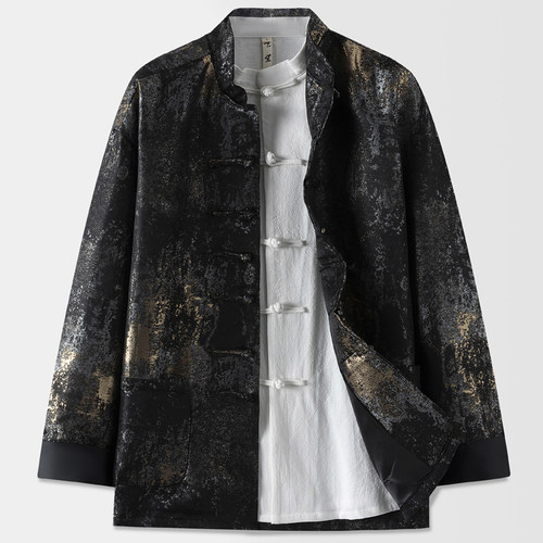 立领盘扣黑色中式长袖外套玄笙