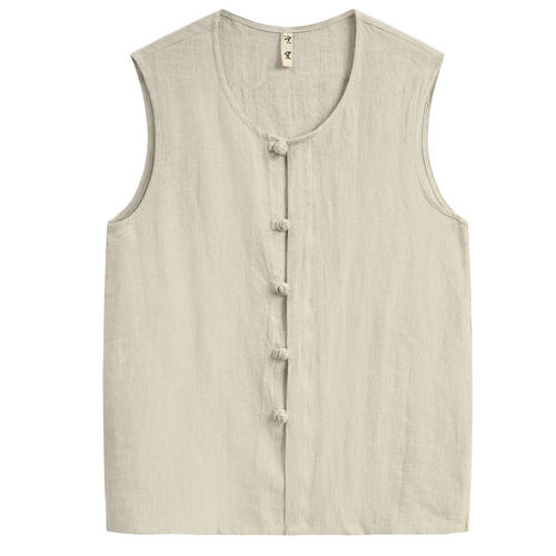玄笙宽松夏季对襟纯亚麻背心男