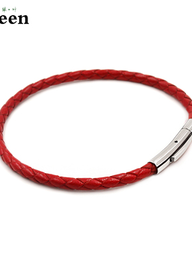 亮银色按扣可替换3d皮绳手绳金银