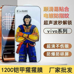 适用VIVO Y600Pro Y500 97 Y50 Y32 Y53 Y77 Y35 Y36 Y73铠甲猩猩超声波解锁膜 Y300I Y200 大弧边钢化膜批发