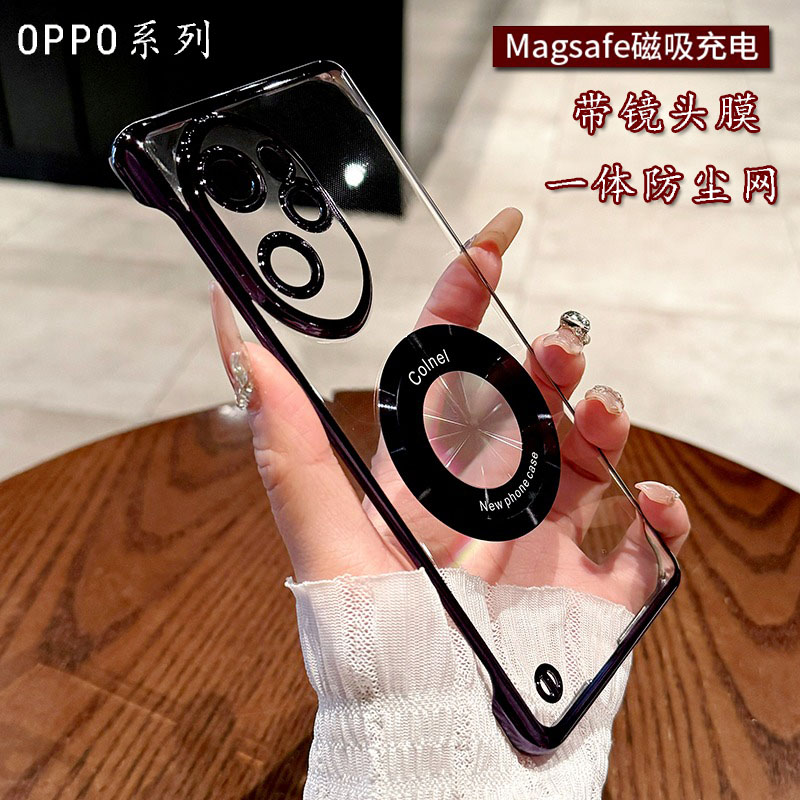 适用于OPPO Reno12 11 10 9PRO带镜头膜放大镜电镀无边框PC壳Find X8 7 6 ULTRA透明保护超薄防摔手机壳批发