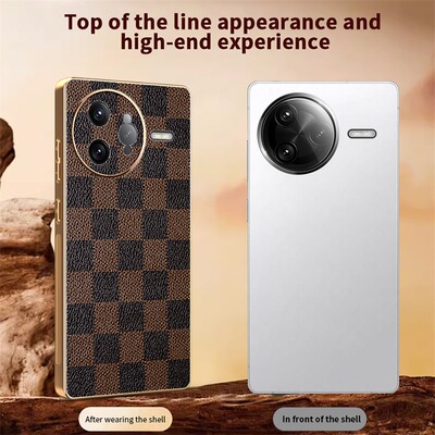 适用红米Trubo4 pro +格子电镀金边豹纹皮纹K90 80 70 60 50S高品质Note15 14 13 12 11E老花A5 3X防摔手机壳