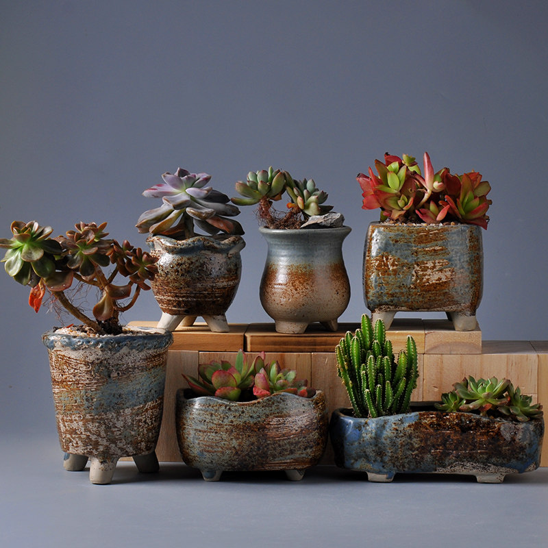 多肉植物组合盆栽肉肉花盆套装创意个性复古陶瓷透气小号盆器包邮