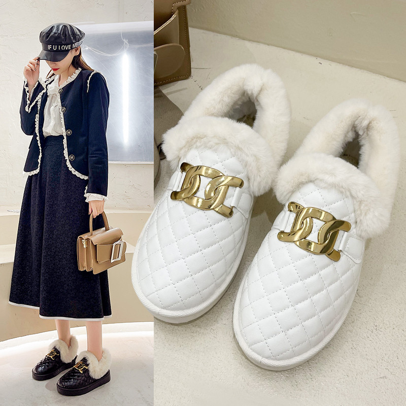 冬天韩版时尚加绒保暖豆豆鞋女百搭显瘦低帮雪地靴厚底防滑面包鞋