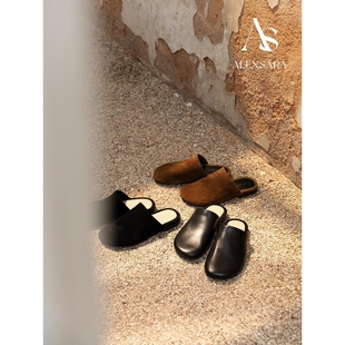 舒适平跟拖鞋 包头羊皮麂皮平底勃肯半拖鞋 2025秋冬新款 ALEXSARA