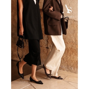 子 小方头豹纹浅口蝴蝶结真丝百搭矮跟单鞋 ALEXSARA 2025春夏新款