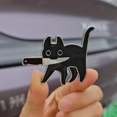 叼刀猫咪金属车贴锌金属