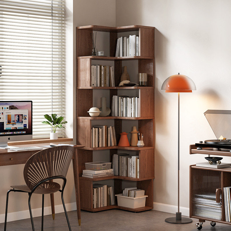 高档实木书架现代简约落地收纳储物柜墙角置物柜靠墙北欧客厅转角