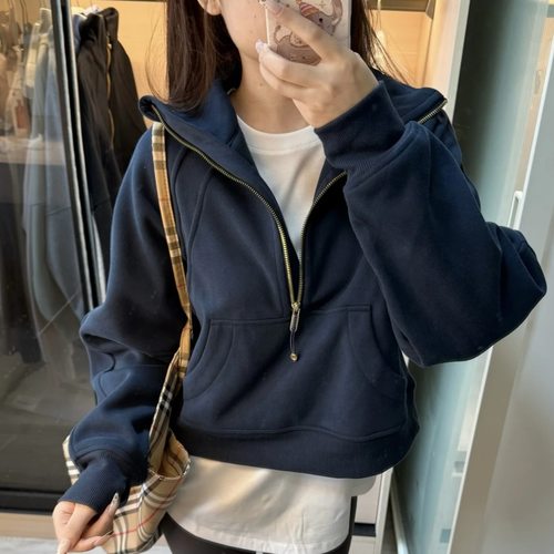 luludarling—Scuba加绒半拉链立领卫衣宽松运动休闲瑜伽外套