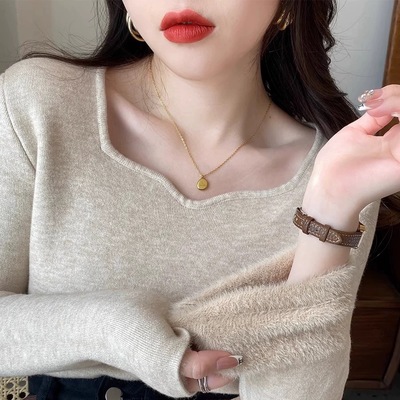 一体绒面料 加绒打底衫女冬季内搭毛衣2025新款秋冬洋气长袖上衣