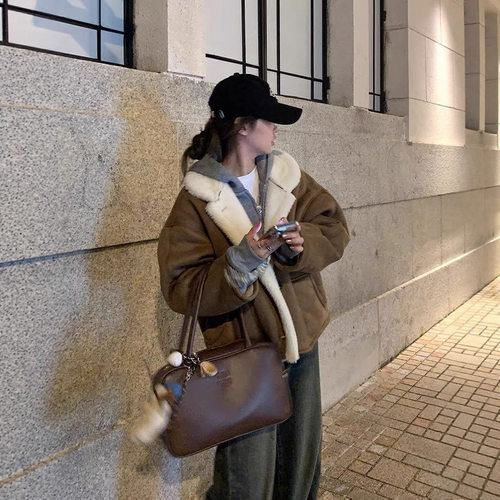 2025冬季新款皮毛一体羊羔毛外套女秋冬机车服韩系宽松毛毛外套