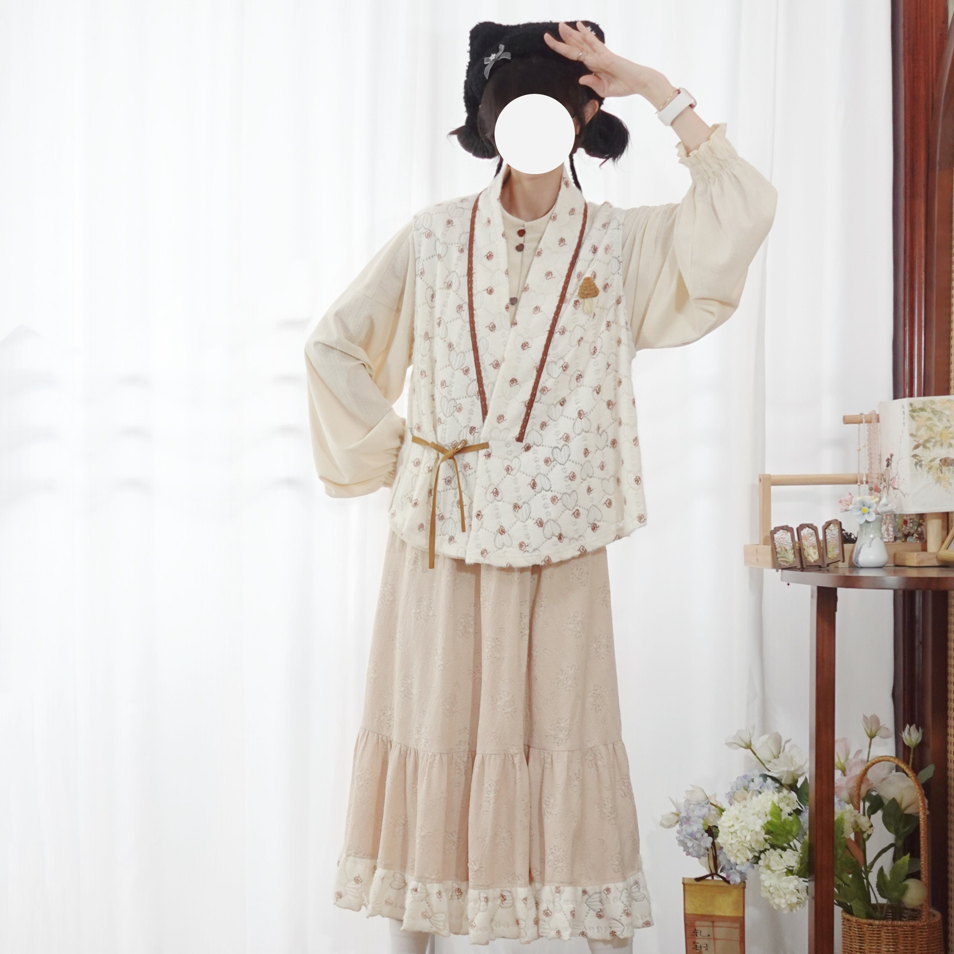 汉尚华莲明制针织汉服女[奶茶啵啵]改良比甲半裙国风2026春套装,女装/女士精品,汉服套装,淘宝优惠券,粉丝福利购,淘宝优惠卷