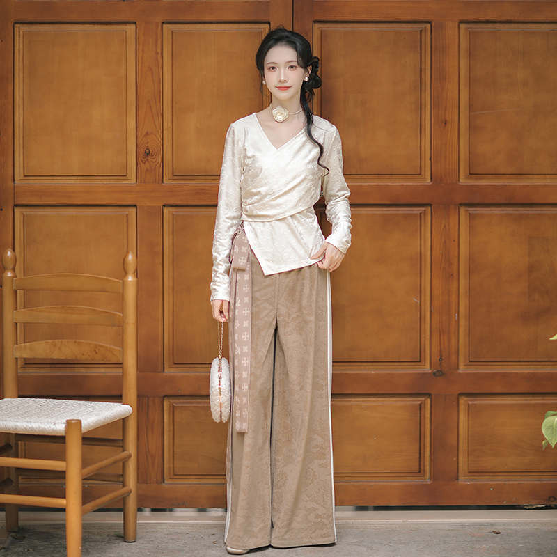 汉尚华莲原创汉服女秋2024新款国风上衣改良宋裤秋水煎茶两件套装