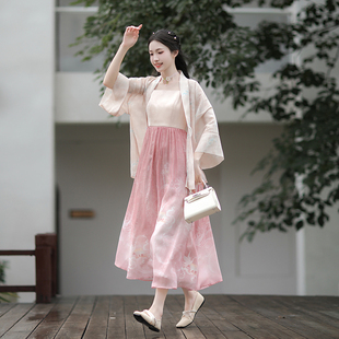漢尚華蓮原創漢服女 宋制改良漢元 素吊帶連衣裙子套裝 春時化鶴