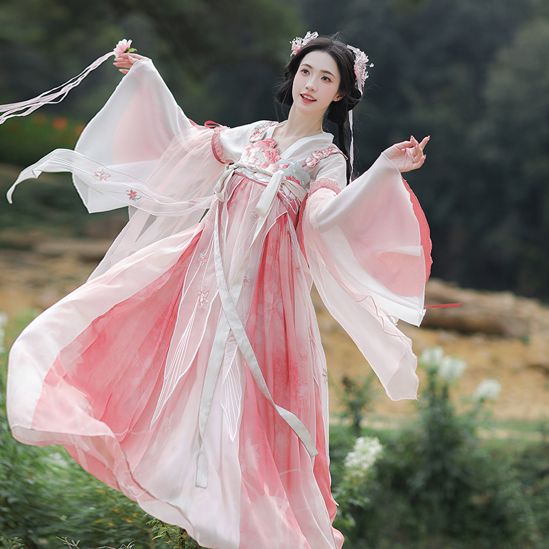汉尚华莲洒锦莲莲超仙齐胸连衣裙