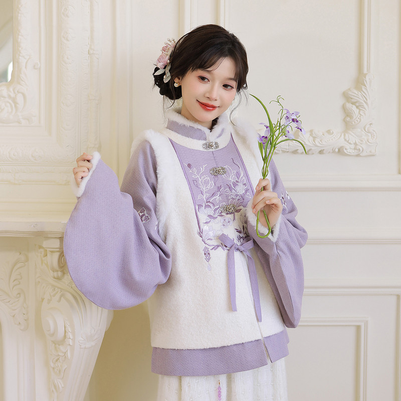 汉尚华莲[紫玉兰]原创国风汉服女冬季香芋紫假两件琵琶袖外套套装,女装/女士精品,汉服上装,淘宝优惠券,粉丝福利购,淘宝优惠卷