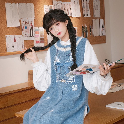汉尚华莲明制长比甲刺绣套装[浮香]汉服女长袖加绒连衣裙国风秋冬