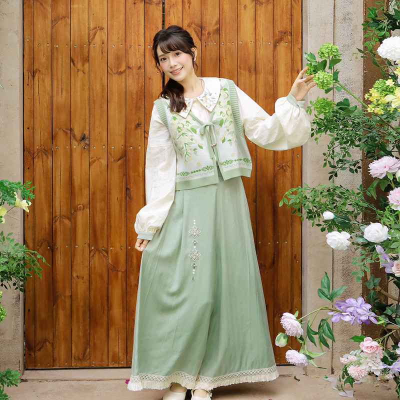 汉尚华莲改良宋裤套装[金铃]针织比甲刺绣衬衫国风百搭早春汉服女