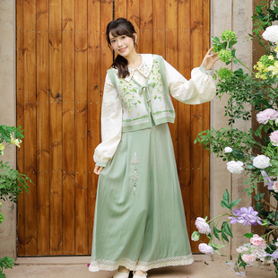 汉尚华莲改良宋裤套装[金铃]针织比甲刺绣衬衫国风百搭早春汉服女