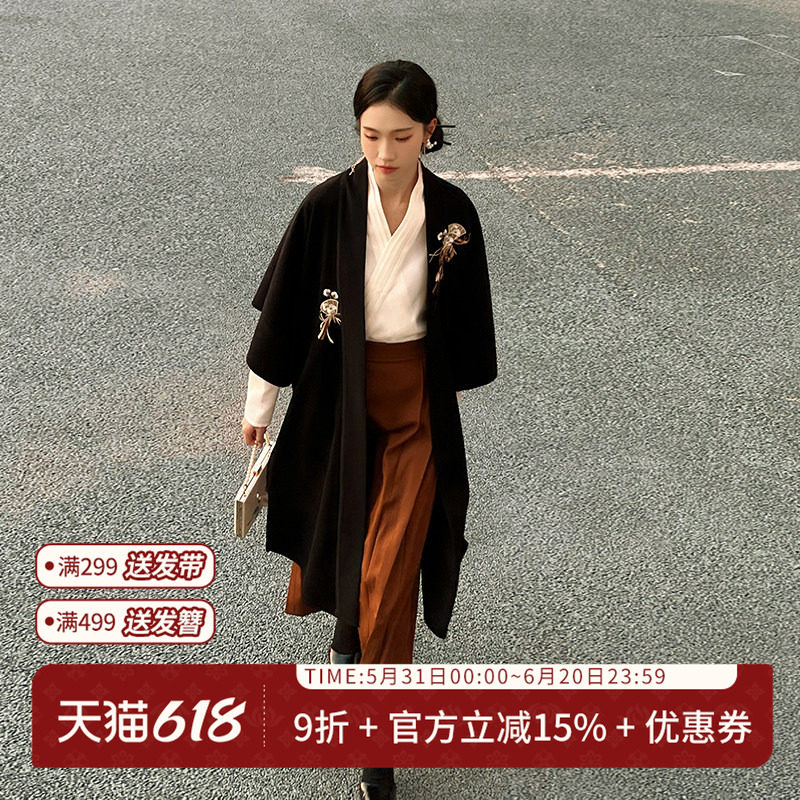 汉尚华莲空谷执扇原创汉元素对襟长衫新中式改良长马面裙日常可穿