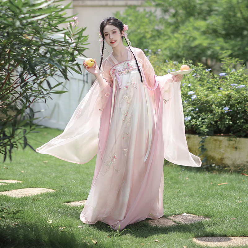 汉尚华莲原创改良汉服女2024新款淡淡桃华南北朝大袖襦一片式破裙,女装/女士精品,汉服套装,淘宝优惠券,粉丝福利购,淘宝优惠卷