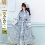 汉尚华莲改良明制长衫[风信团团]汉服女晕染蓝刺绣连衣裙长款春夏