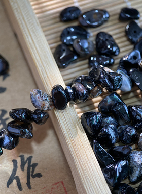 天然黑玛瑙5*8mm有孔碎石手工diy串珠手链项链饰品配件材料S58