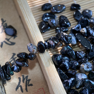 天然黑玛瑙5*8mm有孔碎石手工diy串珠手链项链饰品配件材料S58