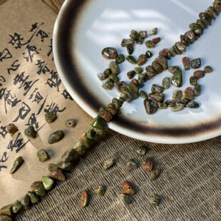 天然花绿原石5*8mm有孔碎石手工diy串珠手链项链饰品配件材料S114