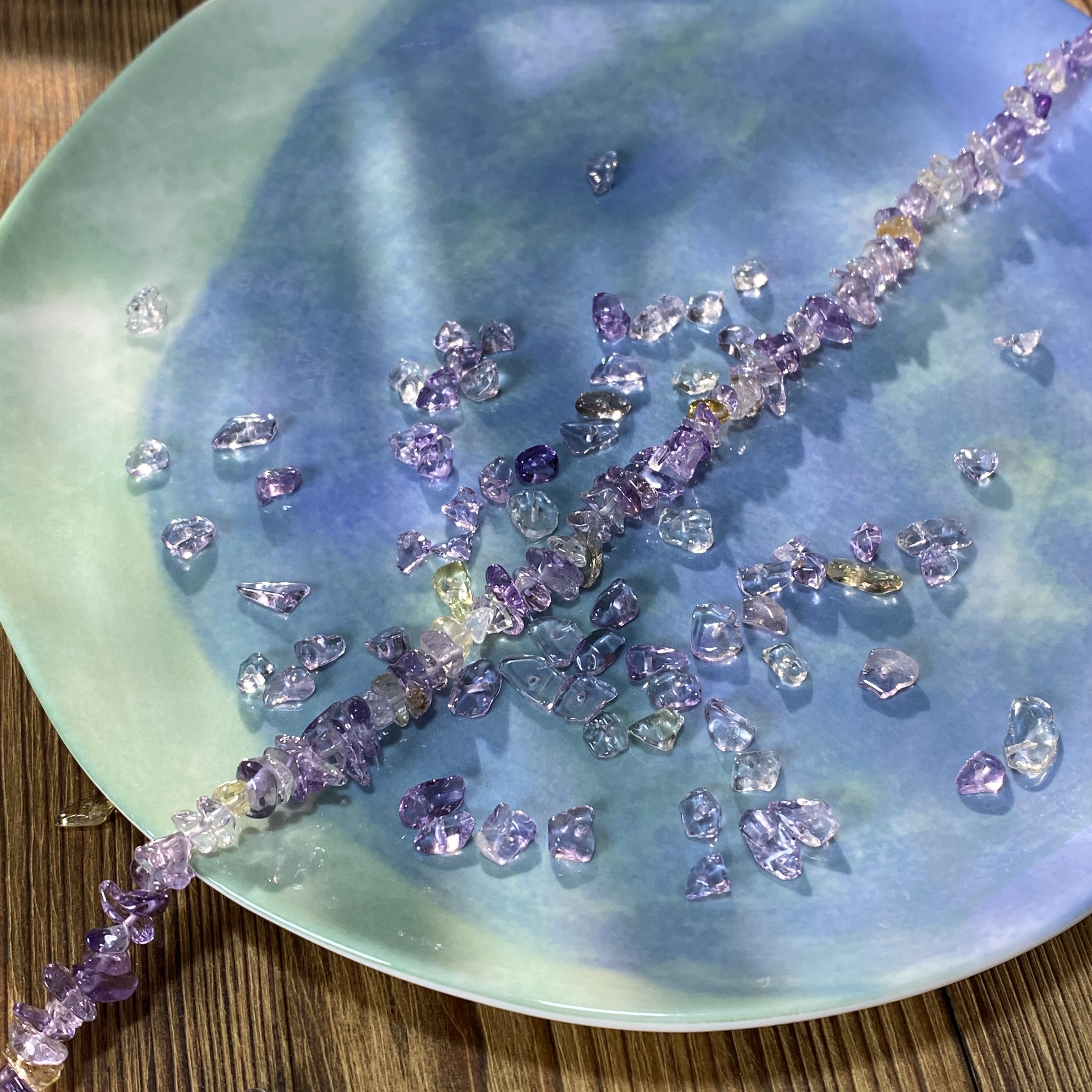 天然冰透紫黄晶5*8mm有孔碎石手工diy串珠子手链项链饰品配件S353