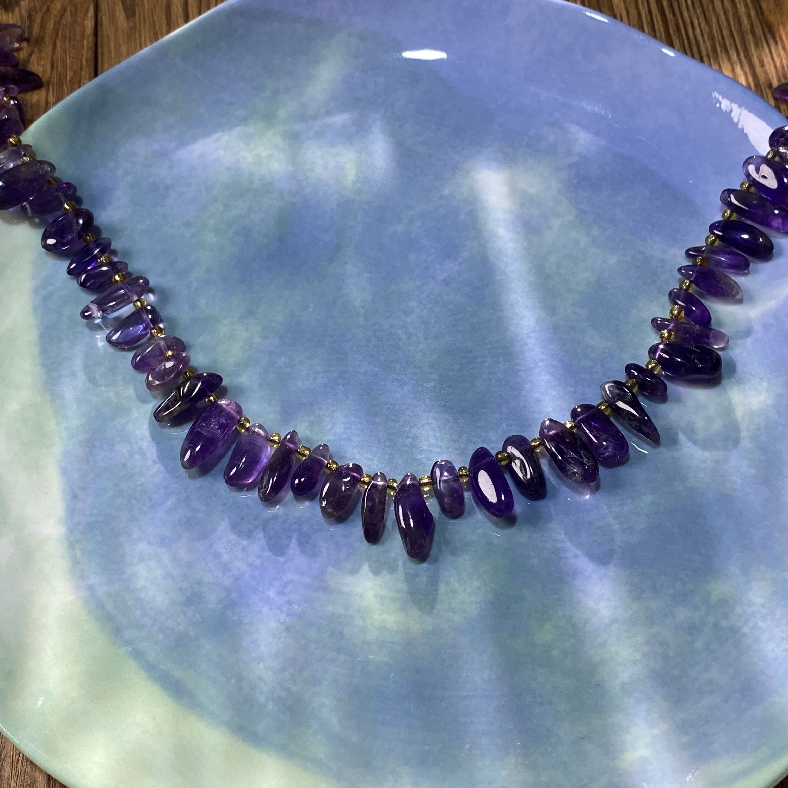 天然紫水晶6*12mm长牙碎石手工DIY串珠项链饰品配件半成品S412