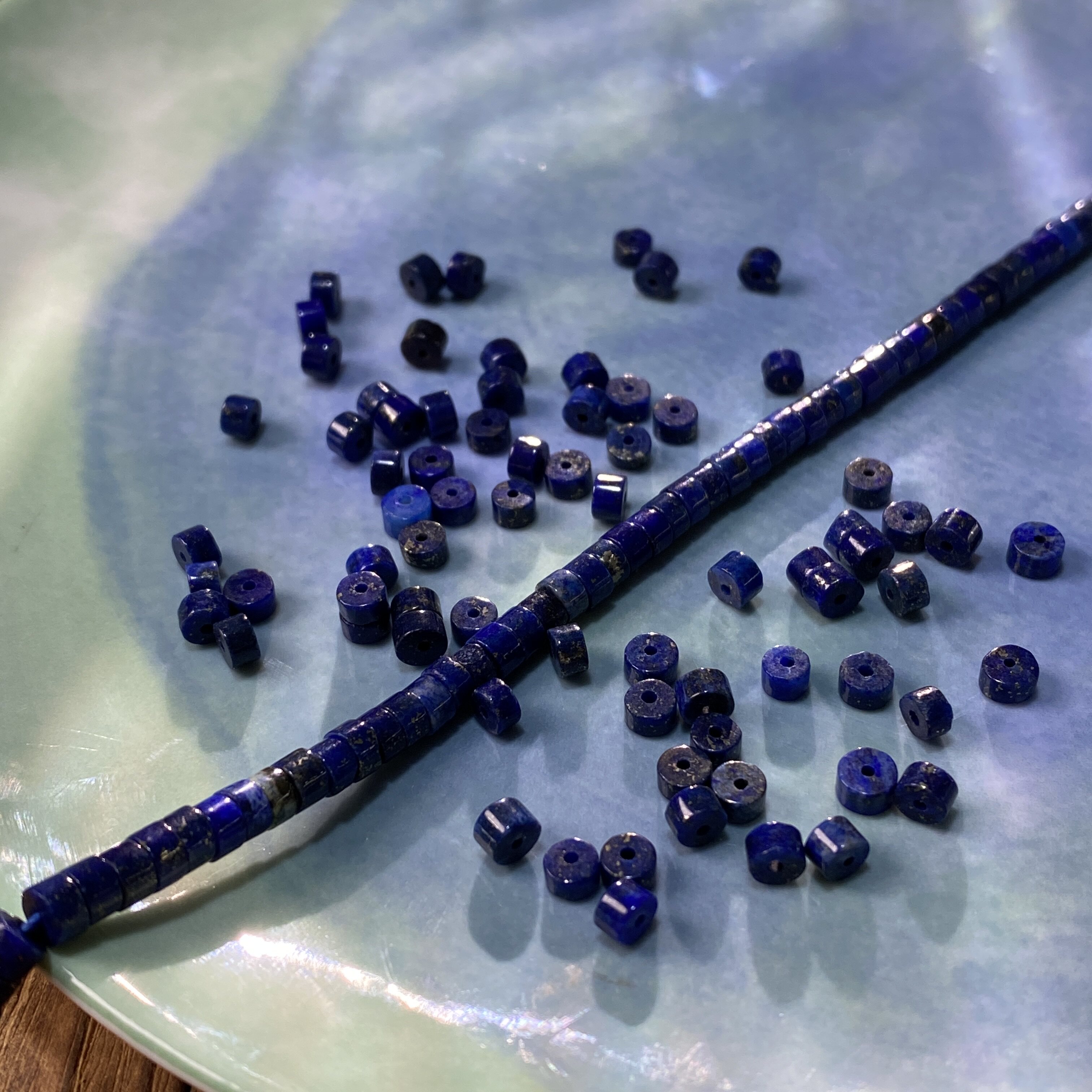 天然青金石4*2mm直切药片珠散珠手工diy串珠手链项链饰品配件X217
