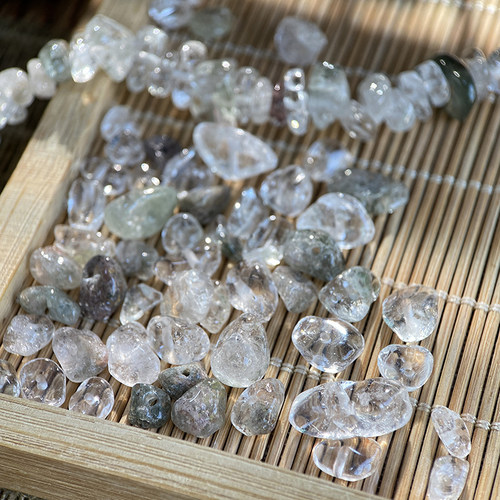 天然绿幽灵5*8mm有孔碎石手工diy串珠手链项链饰品配件材料S64