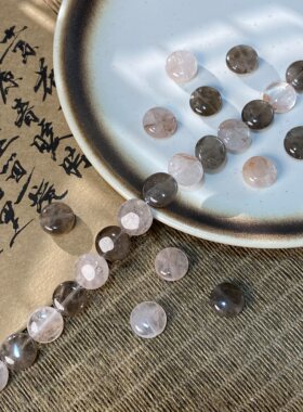 天然胶花混茶晶12*5mm圆片散珠手工diy串珠手链项链饰品配件X968