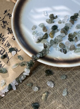 天然绿发晶5*8mm有孔碎石手工diy串珠手链项链饰品配件材料S44
