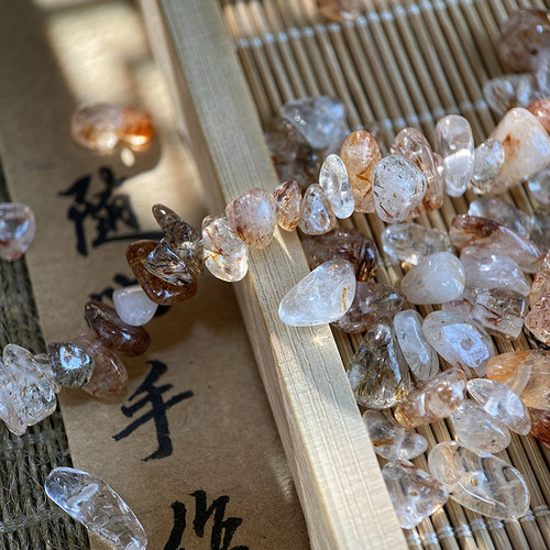 天然黑金超七5*8mm有孔碎石手工diy串珠手链项链饰品配件材料S08