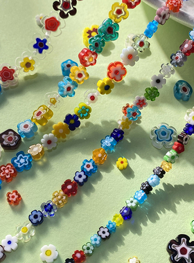 琉璃彩色小花4-6-8-10-12mm手工diy串珠手链项链饰品配件材料S260