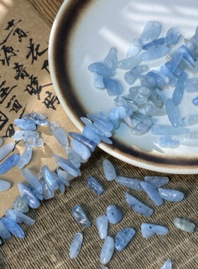 天然海蓝宝5*10mm长牙碎石散珠魔鬼蓝手工DIY串珠饰品配件S224