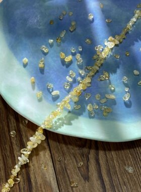 天然巴西黄水晶3*5mm有孔碎石手工diy串珠子手链项链饰品材料S42