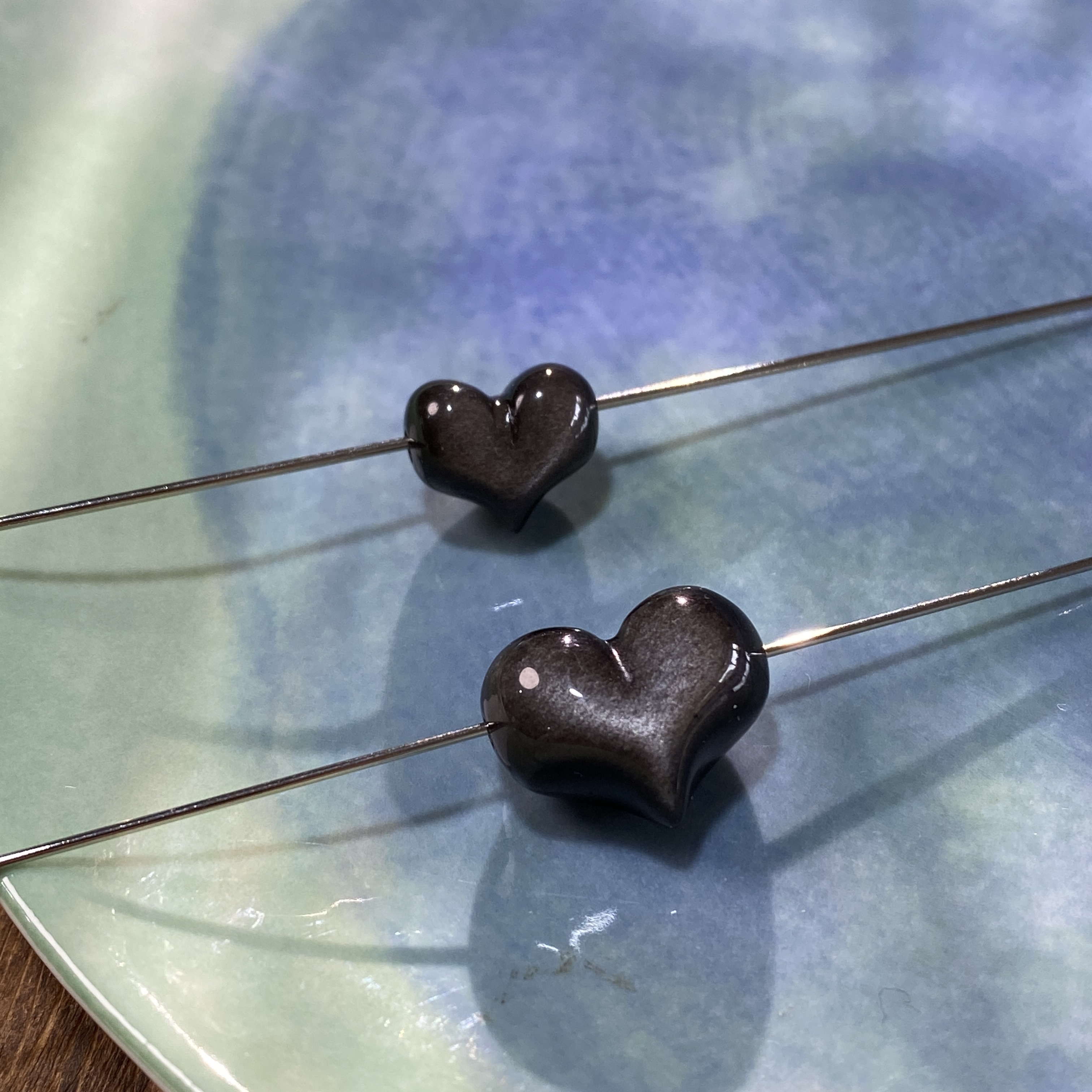 天然银曜石13-17mm爱心珠散珠手工diy串珠项链饰品配件材料S976